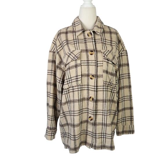 Motel Marcella Shirt Jacket Shacket Light Tan Plaid Flannel Womens S - Picture 1 of 7
